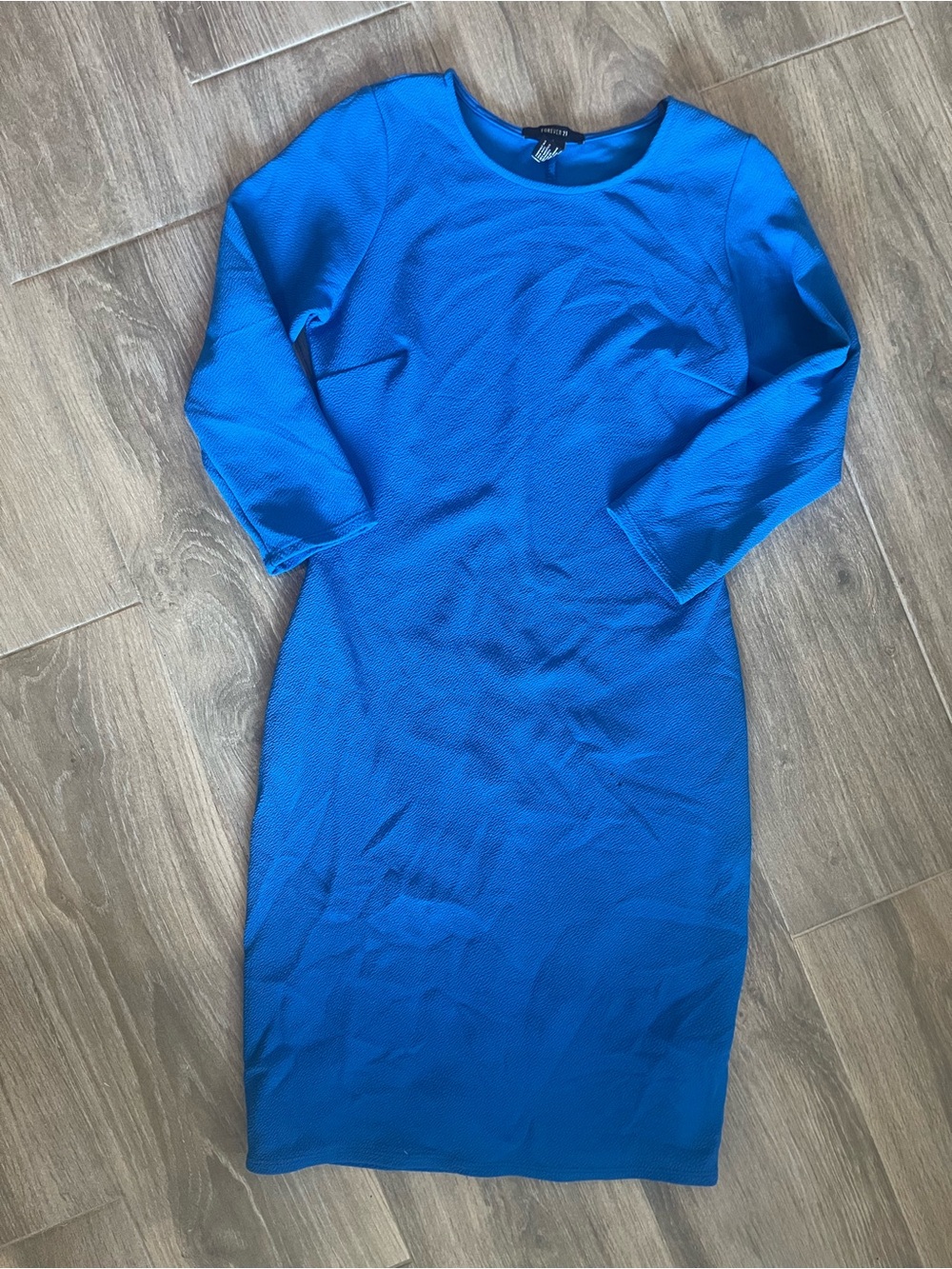 Forever 21 Bright Blue Long Sleeve Midi Sheath Dress